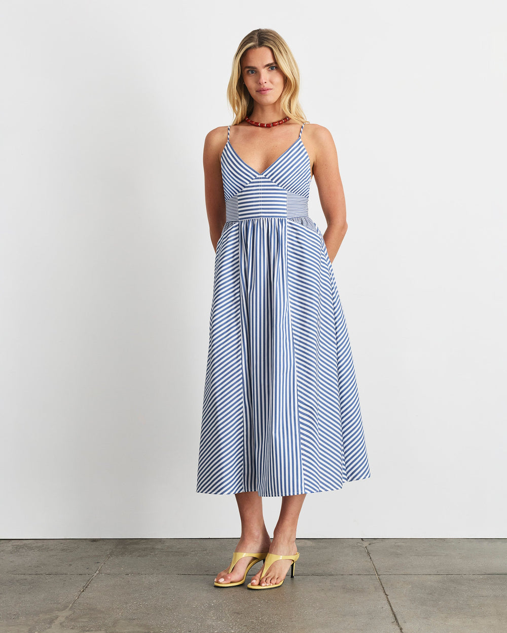 Vivien Dress in Optic White/French Blue Stripe