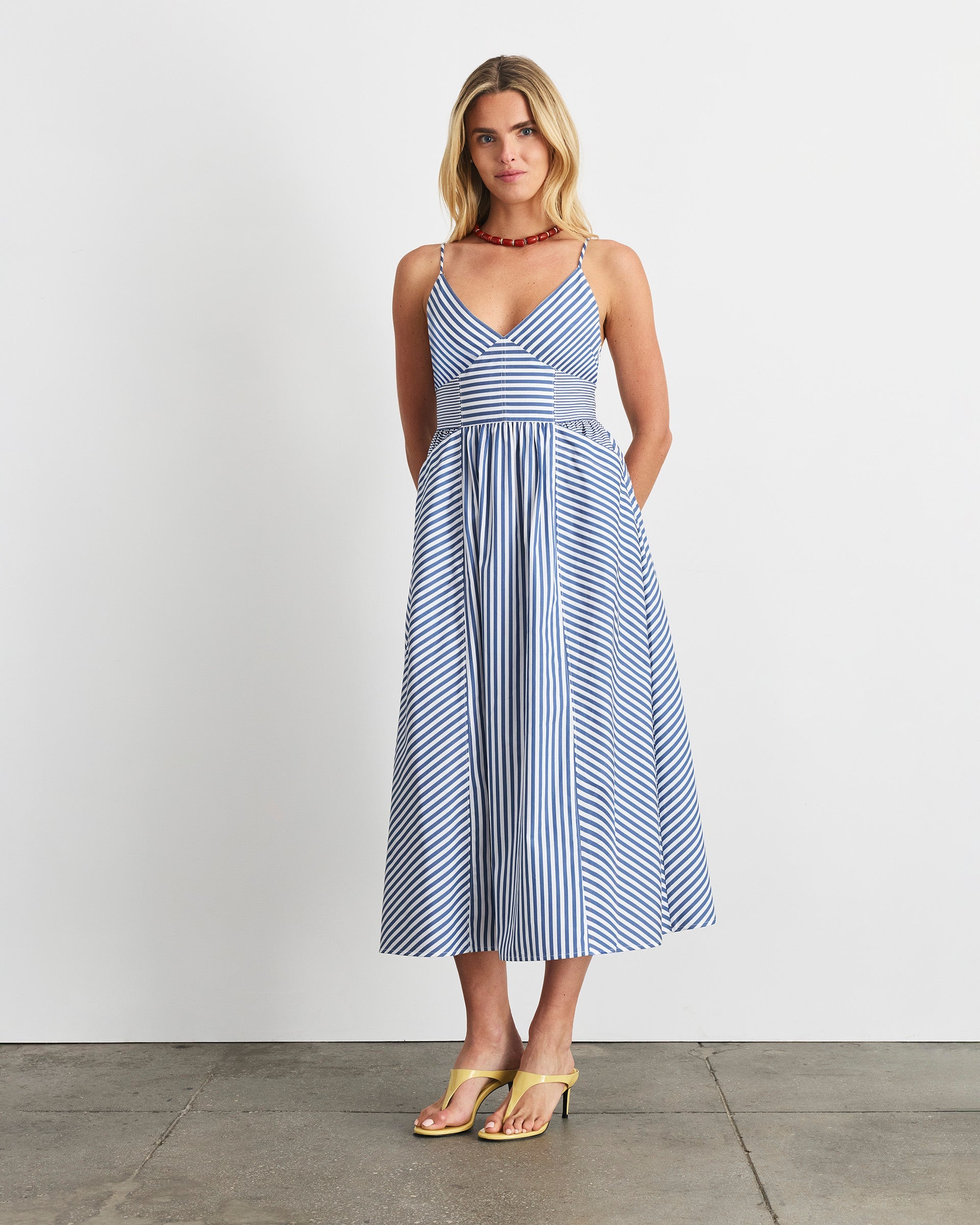 Vivien Dress in Optic White/French Blue Stripe