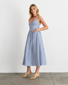 Vivien Dress in Optic White/French Blue Stripe