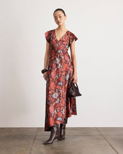 Violeta V-Neck Dress in Deep Redwood Floral