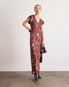 Violeta V-Neck Dress in Deep Redwood Floral