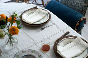 Set of Botanical Green Double Hemstitch Edge Napkins