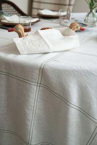 Botanical Green Double Hemstitch Check Tablecloth