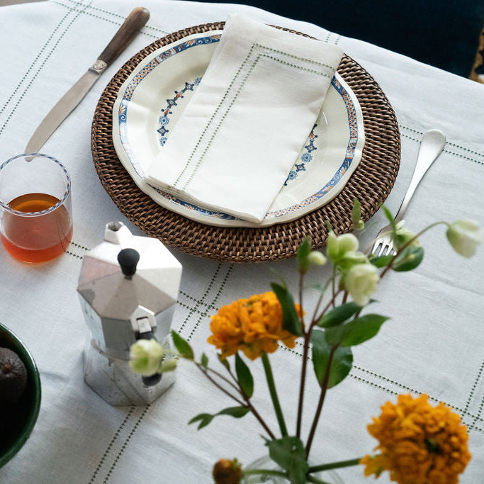 Set of Botanical Green Double Hemstitch Edge Napkins