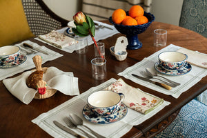 Set of Botanical Green Double Hemstitch Edge Placemats