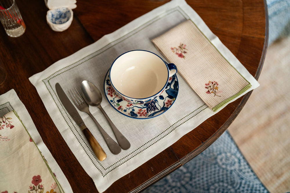 Set of Botanical Green Double Hemstitch Edge Placemats