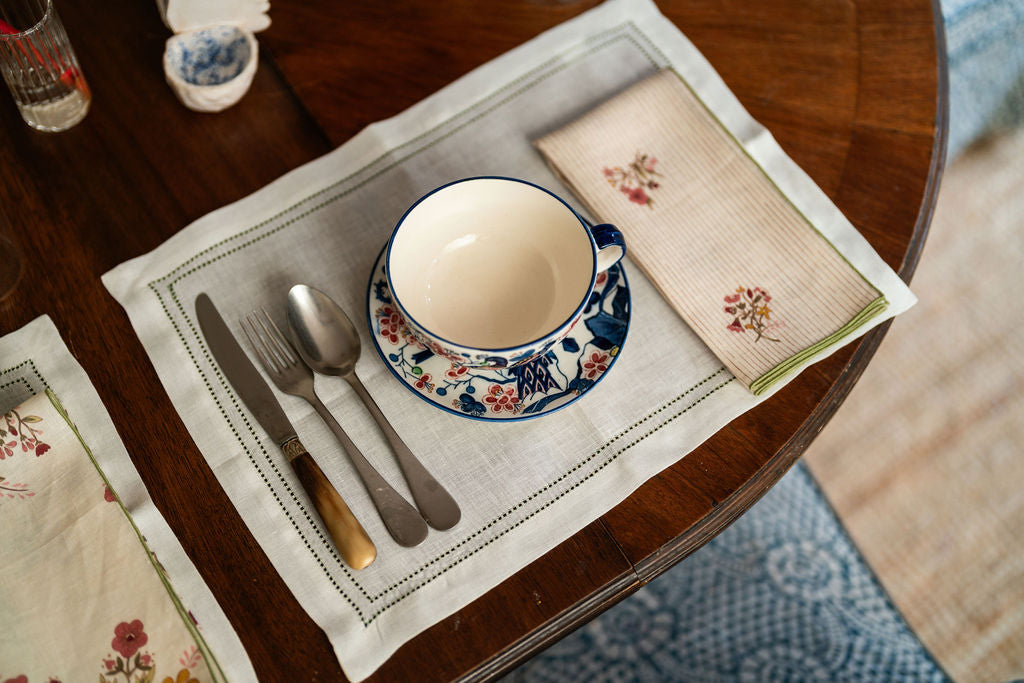 Set of Botanical Green Double Hemstitch Edge Placemats