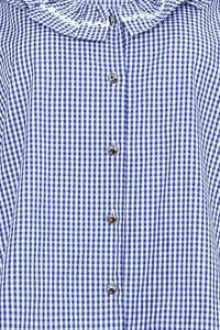 Close up of the Valene Blouse in Checkmate Navy. 