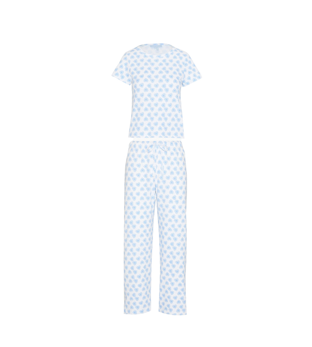 The Kelly Pajama Set in Doily Heart Blue