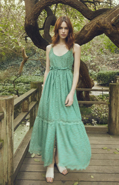 cotton green maxi dress 100% Cotton Green Tropical Print Maxi Dress - All Dresses main image 1