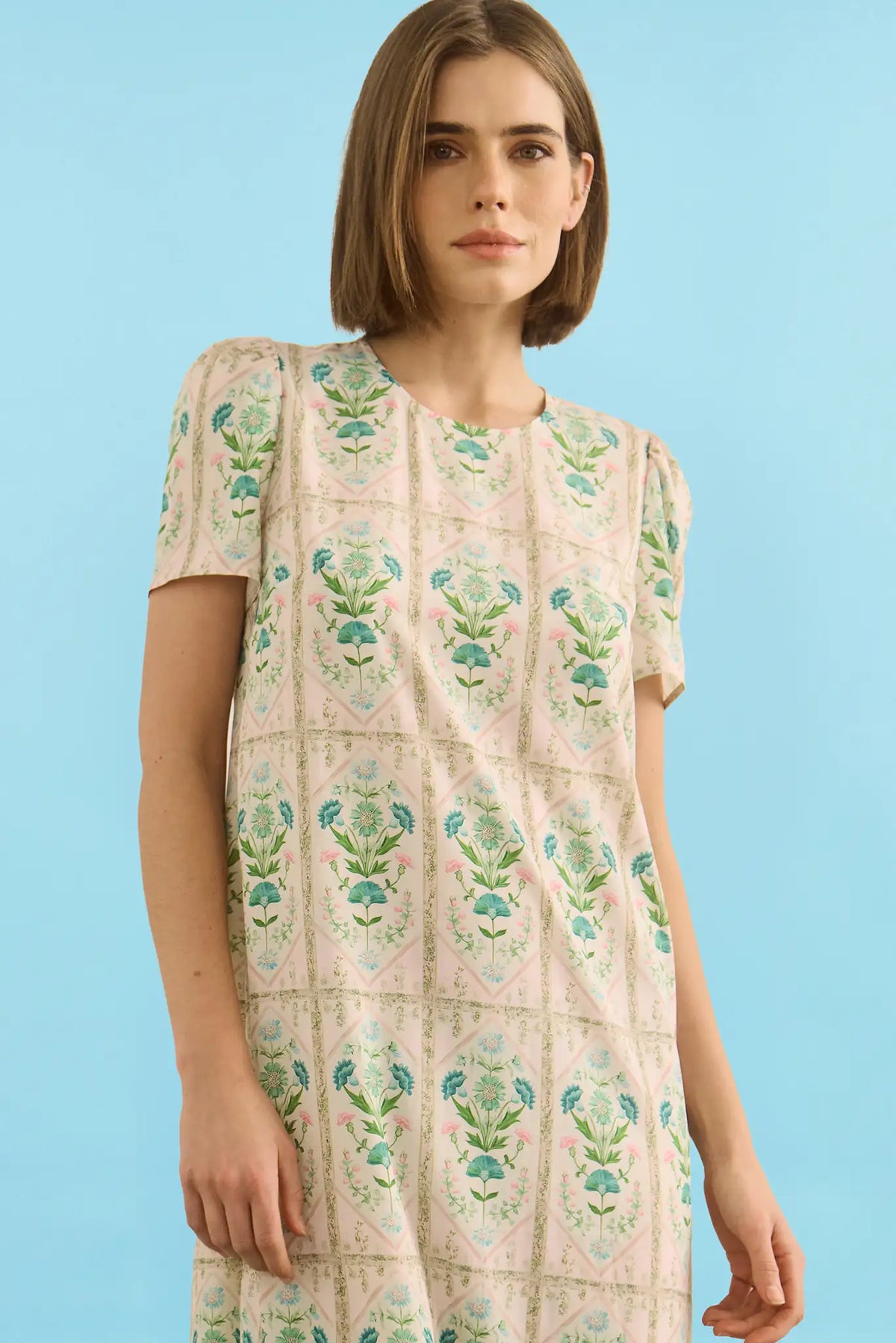 Valerie Dress in Pink Trellis