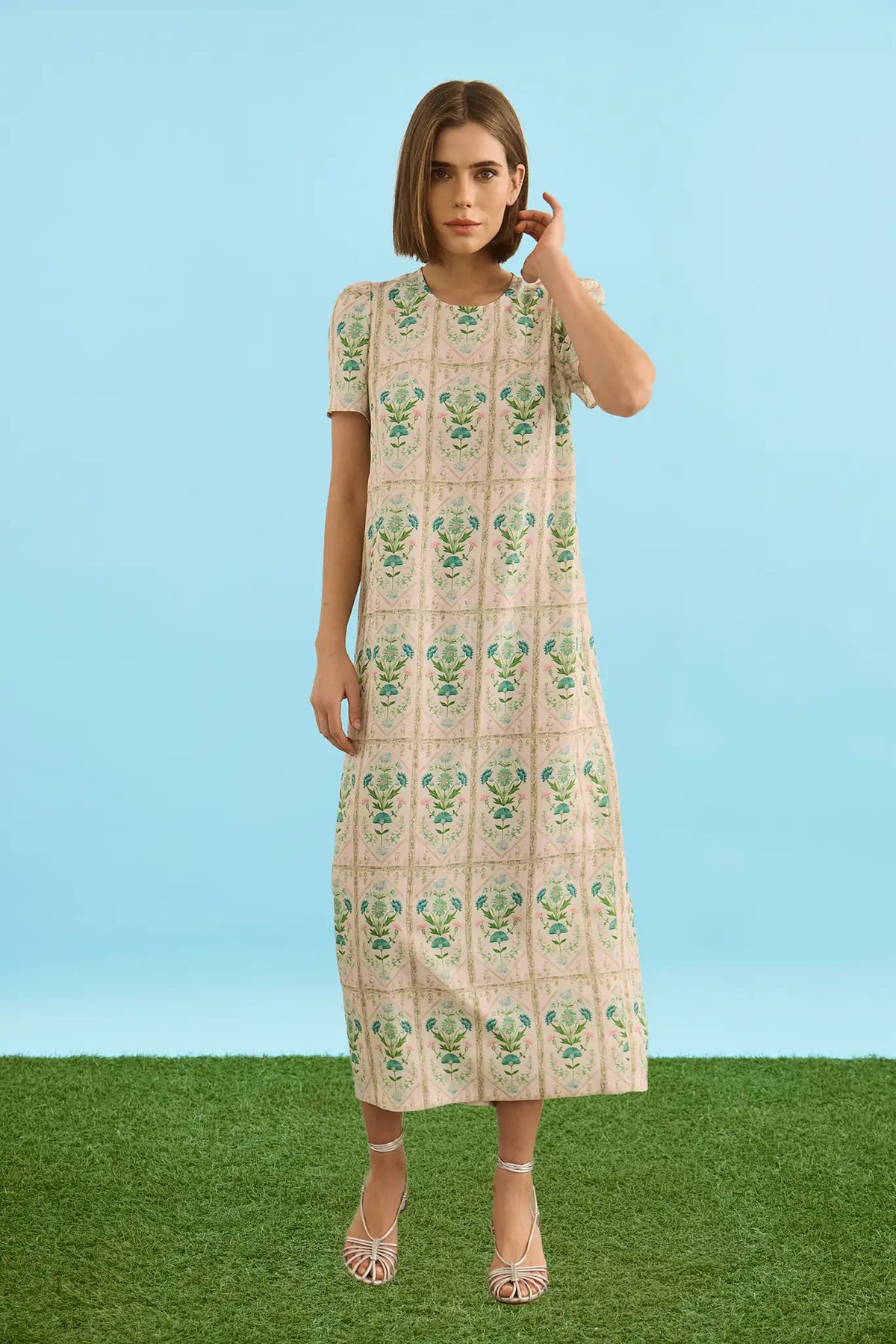 Valerie Dress in Pink Trellis