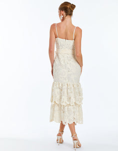 Vanessa Lace Convertible Bow Midi Dress in Ivory