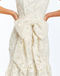 Vanessa Lace Convertible Bow Midi Dress in Ivory