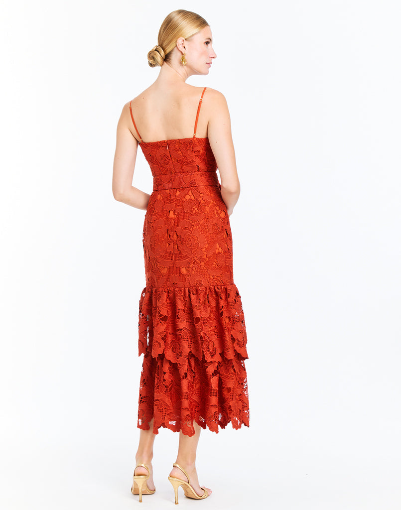 Vanessa Convertible™ Bow Midi Dress in Red Lace