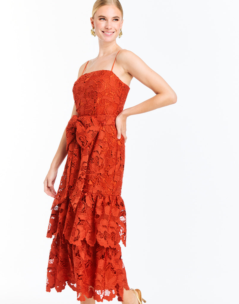 Vanessa Convertible™ Bow Midi Dress in Red Lace