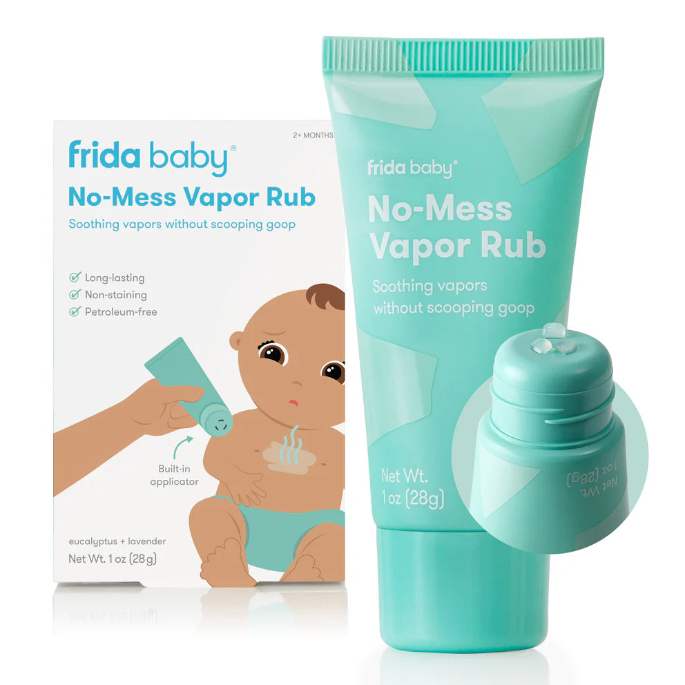 Front view of No-Mess Vapor Rub showcasing built-in applicator with package on white background