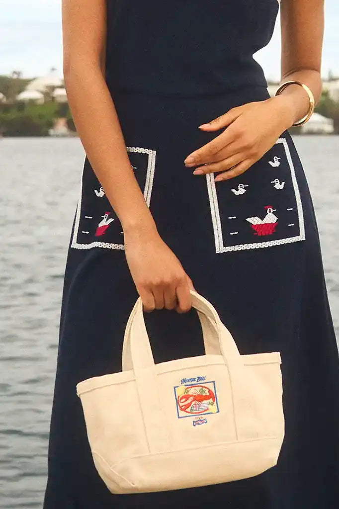 Small canvas tote with the Vaughn Dress.