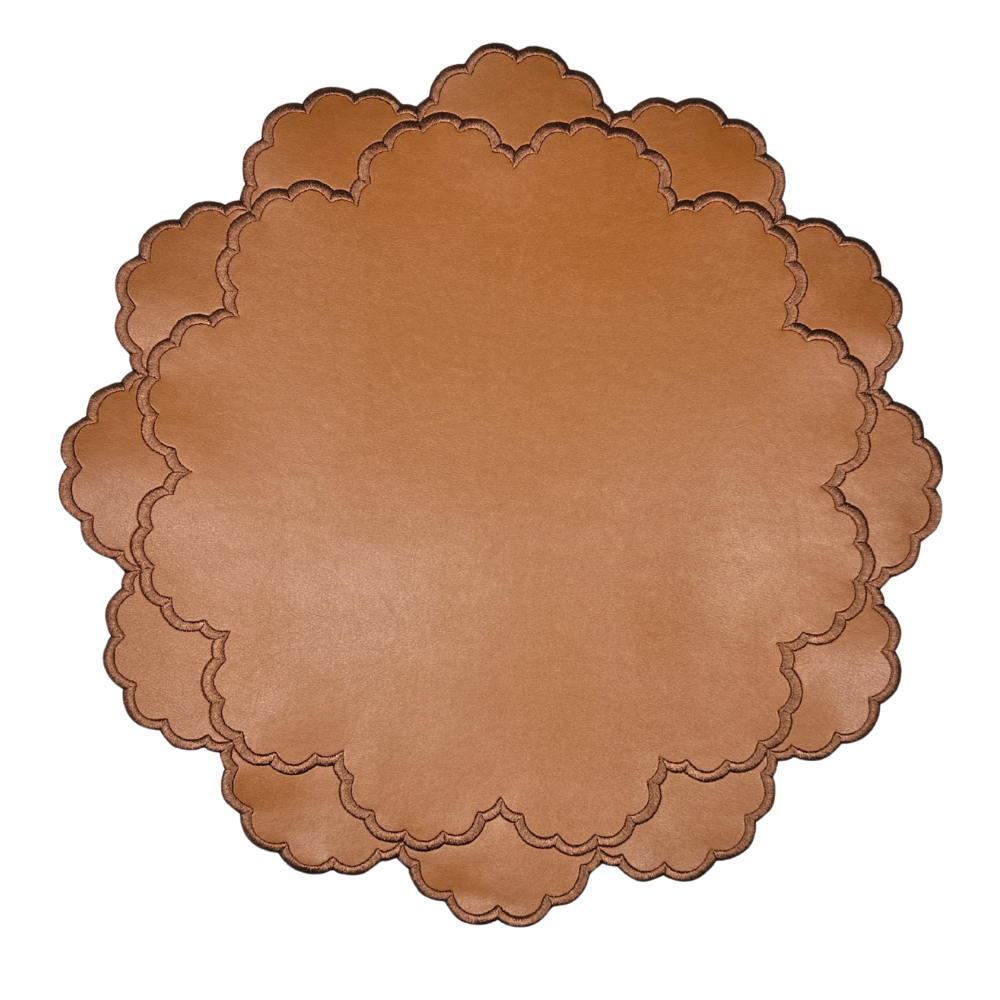 brown vegan luxury leather placemat with brown embroidery