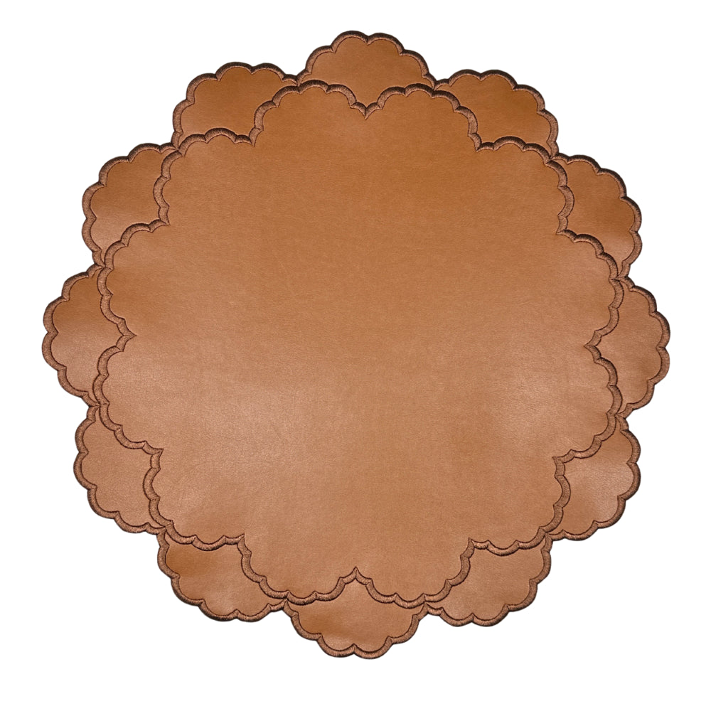 brown vegan luxury leather placemat with brown embroidery