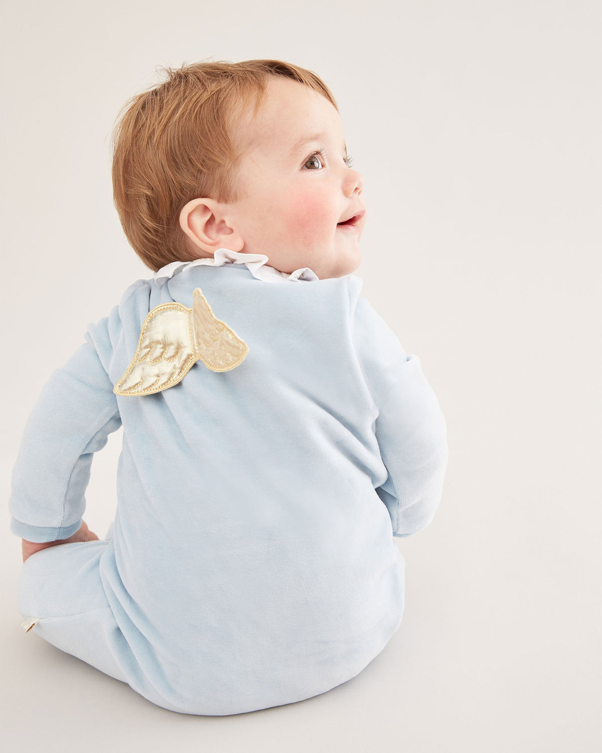Velour Angel Wing Sleepsuit in Gold & Blue
