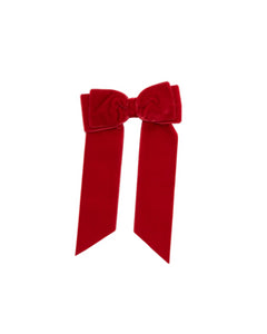 Large Velvet Long Tail Bow in Scarlet