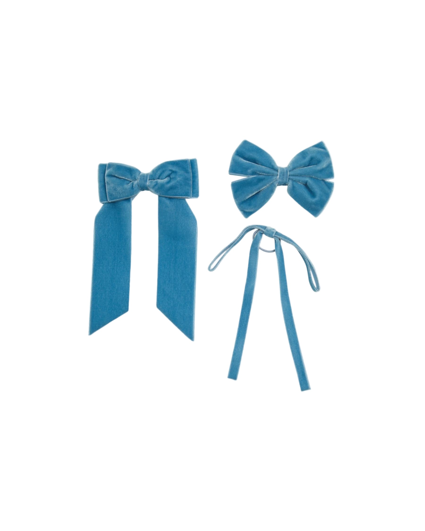 Large Velvet Long Tail Bow in Blue