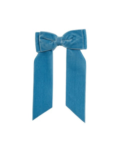 Large Velvet Long Tail Bow in Blue