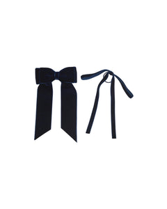Large Velvet Long Tail Bow in Navy