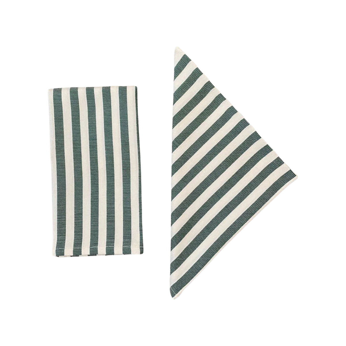Front view of Vera Stripe Napkins in Green Set of 2 showcasing green and white stripes with a white background