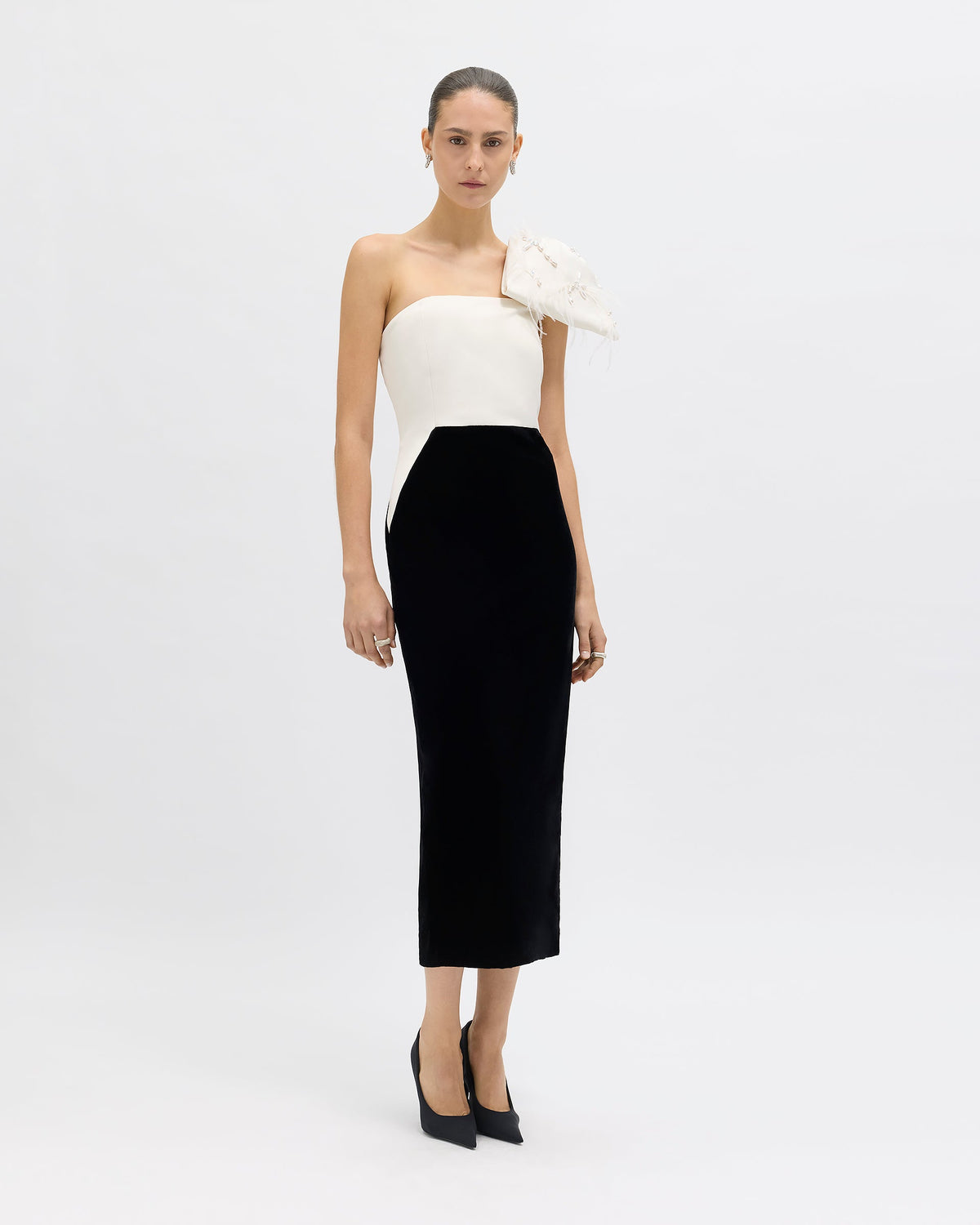 Victoria Dress in Ivory/Noir