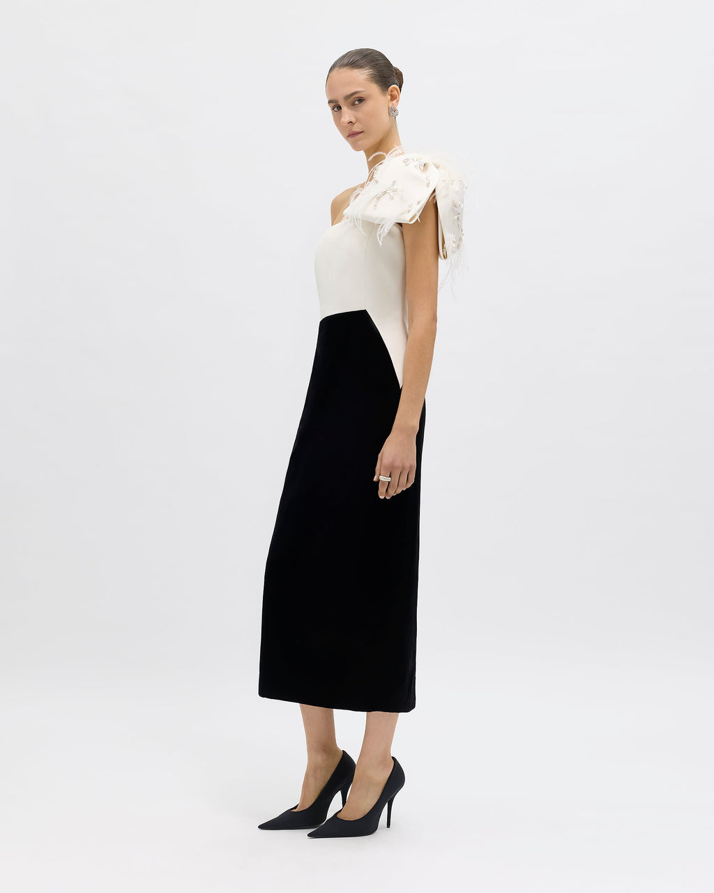 Victoria Dress in Ivory/Noir