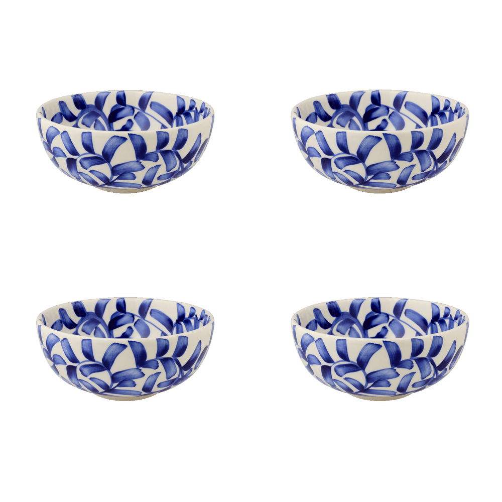 Small Navy Blue Scroll Bowls, Set of 4