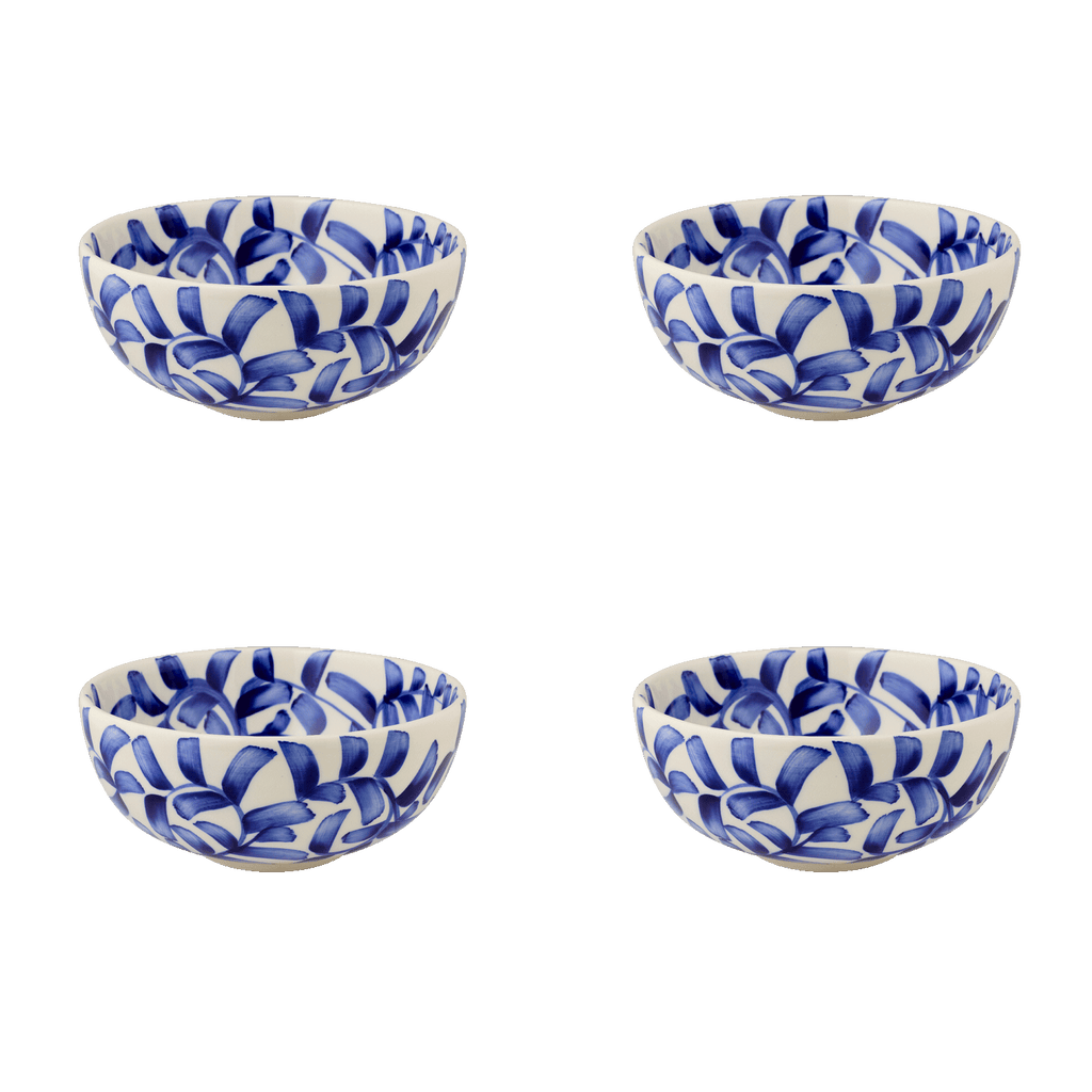 Small Navy Blue Scroll Bowls, Set of 4