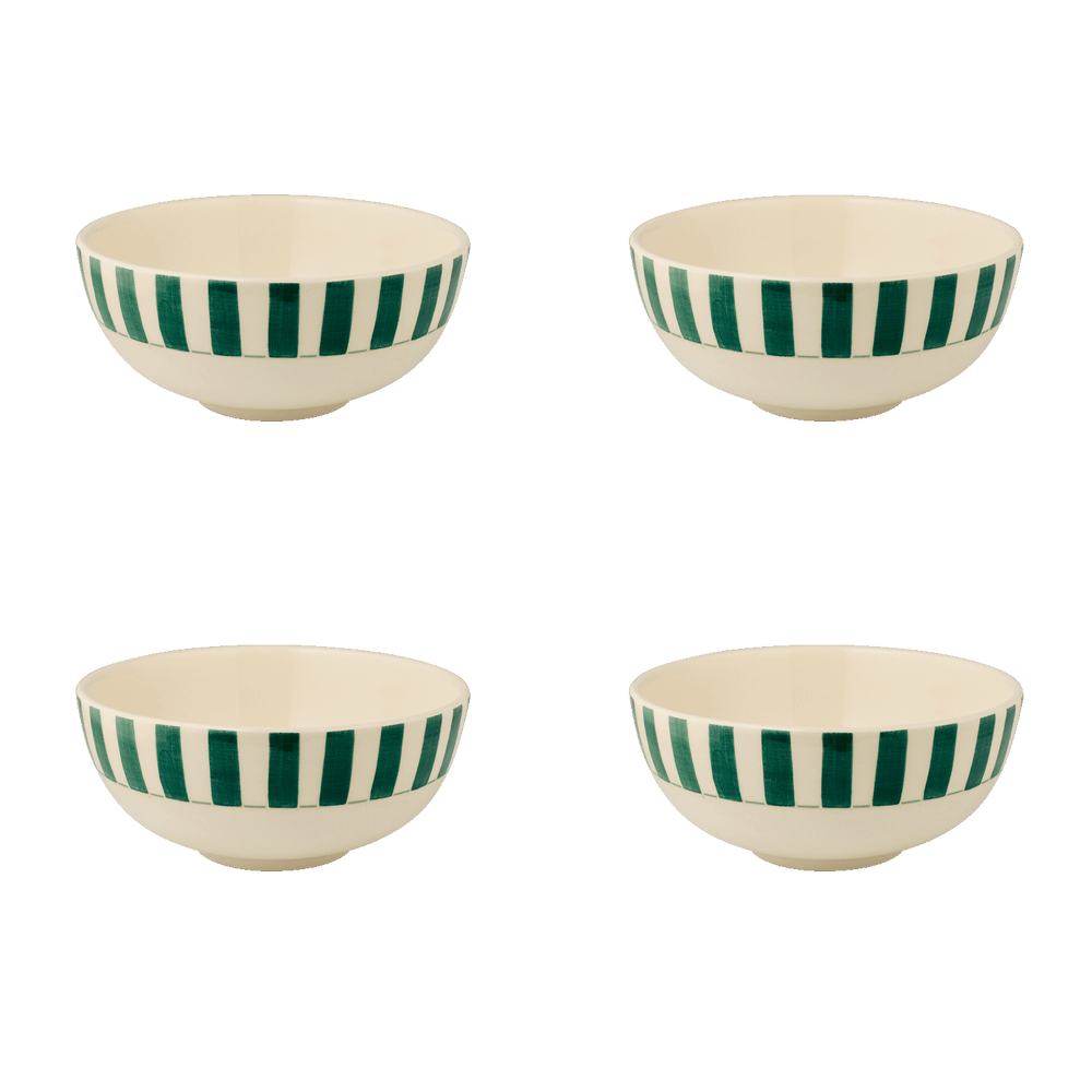Small Green Stripes Bowls, Set of 4
