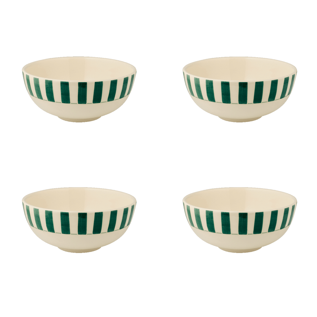 Small Green Stripes Bowls, Set of 4