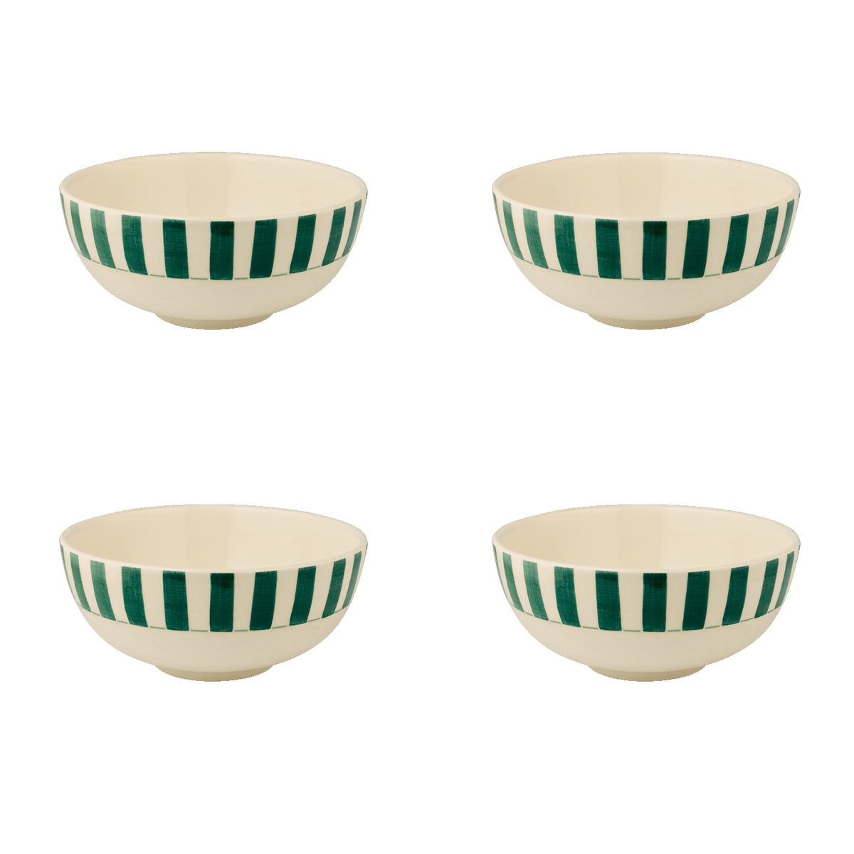 Small Green Stripes Bowls, Set of 4