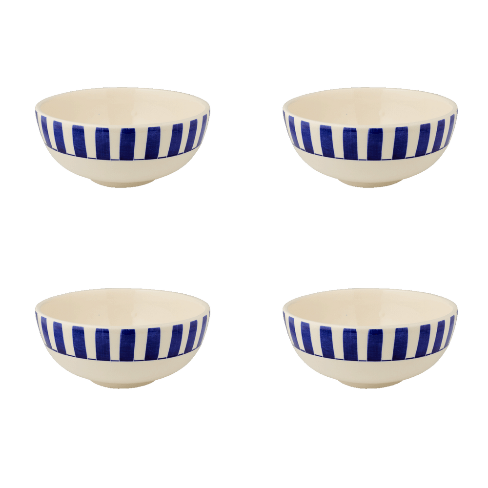 Small Navy Blue Stripes Bowls, Set of 4