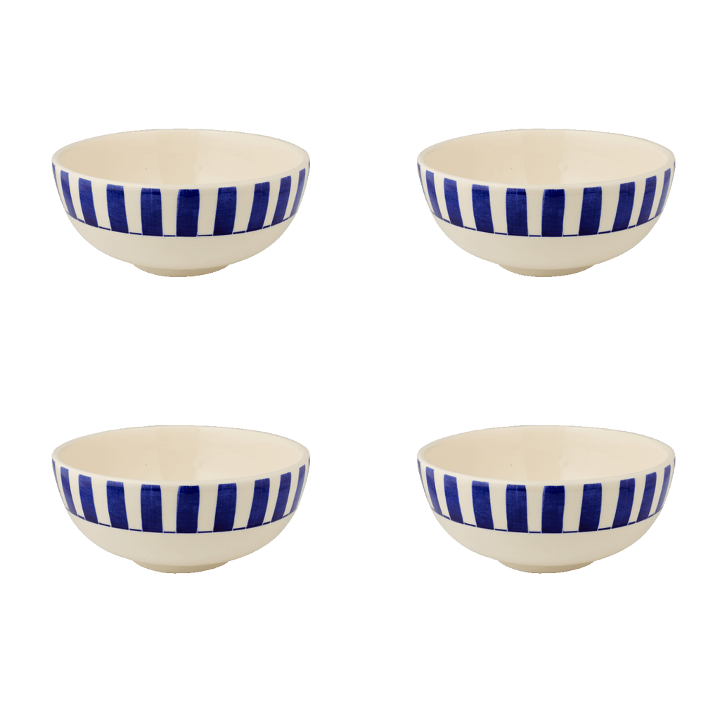 Small Navy Blue Stripes Bowls, Set of 4