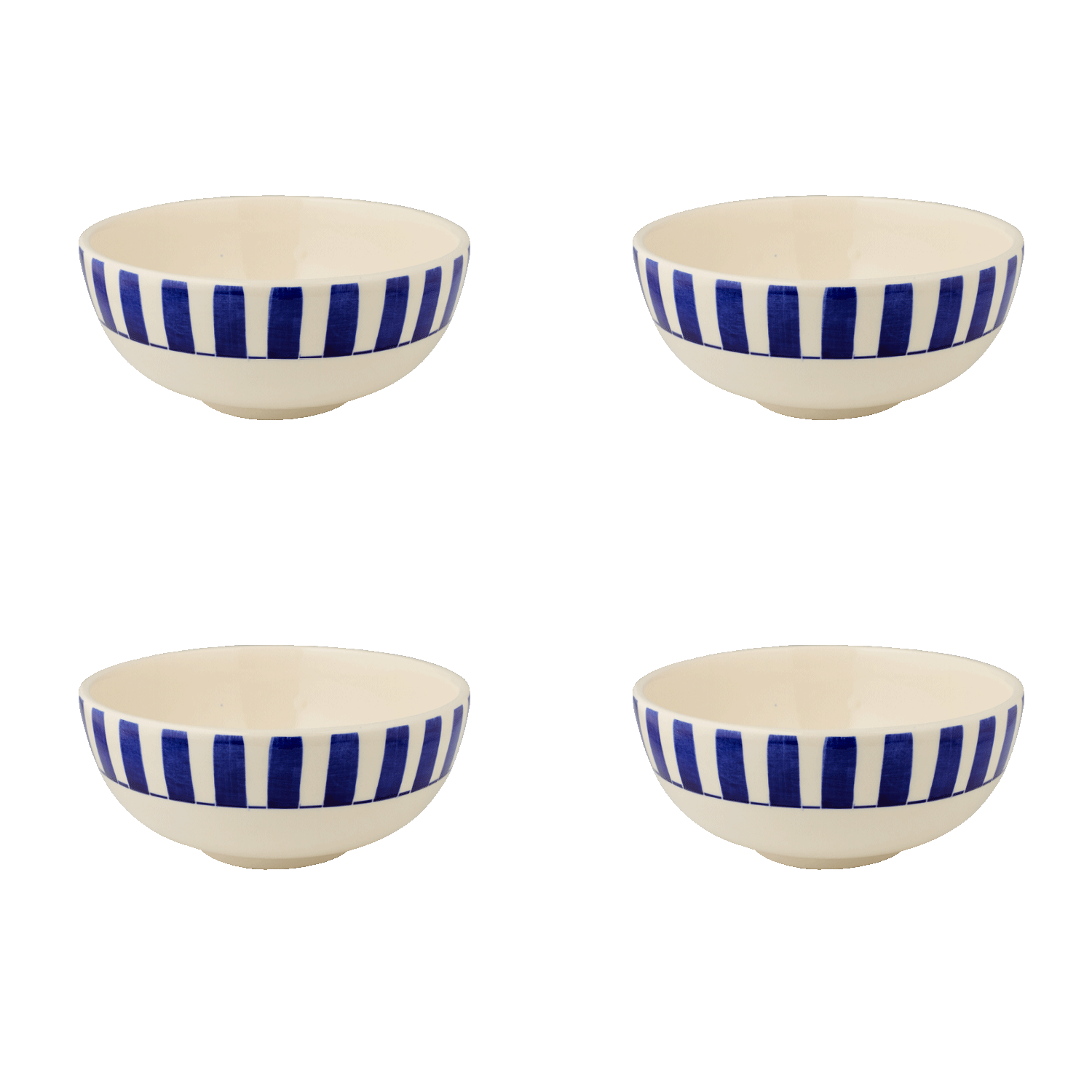 Small Navy Blue Stripes Bowls, Set of 4