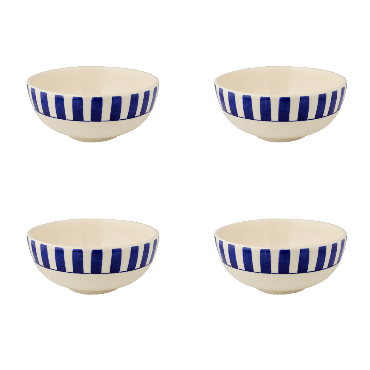 Small Navy Blue Stripes Bowls, Set of 4