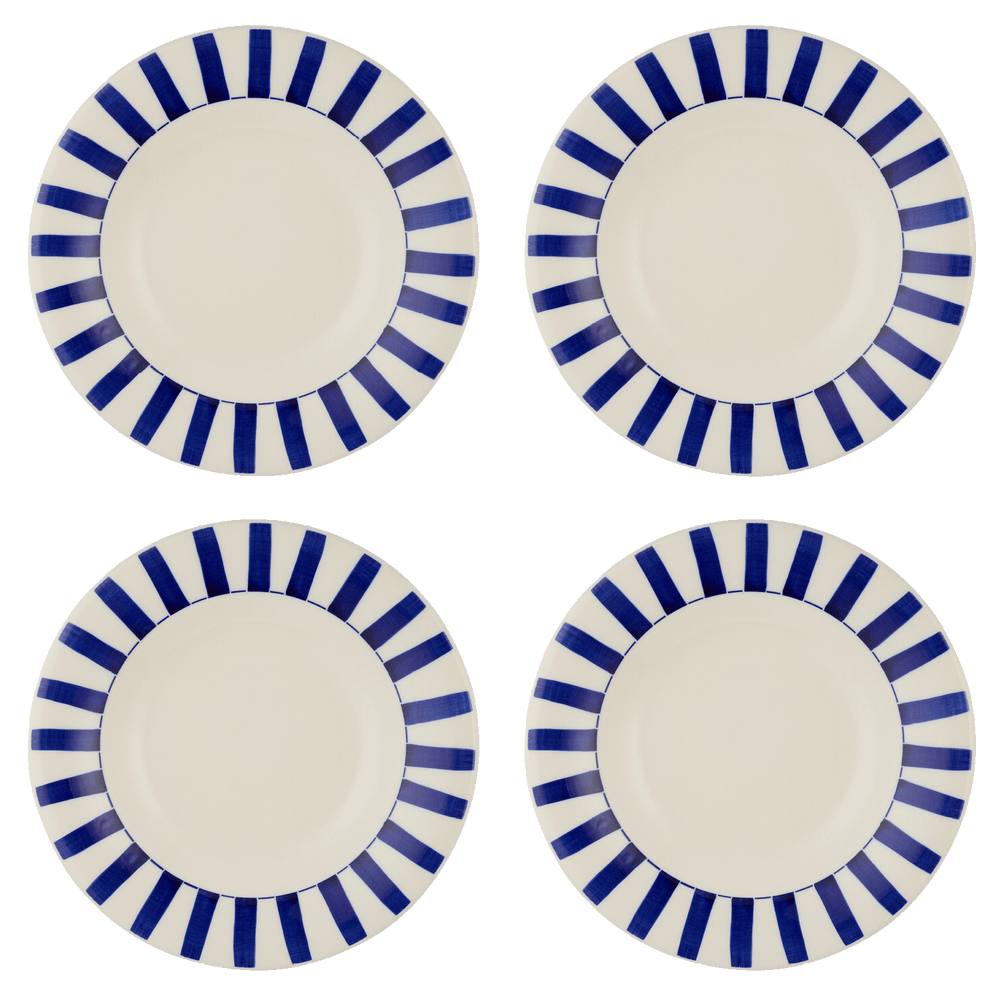 Navy Blue Stripes Pasta Plates, Set of 4