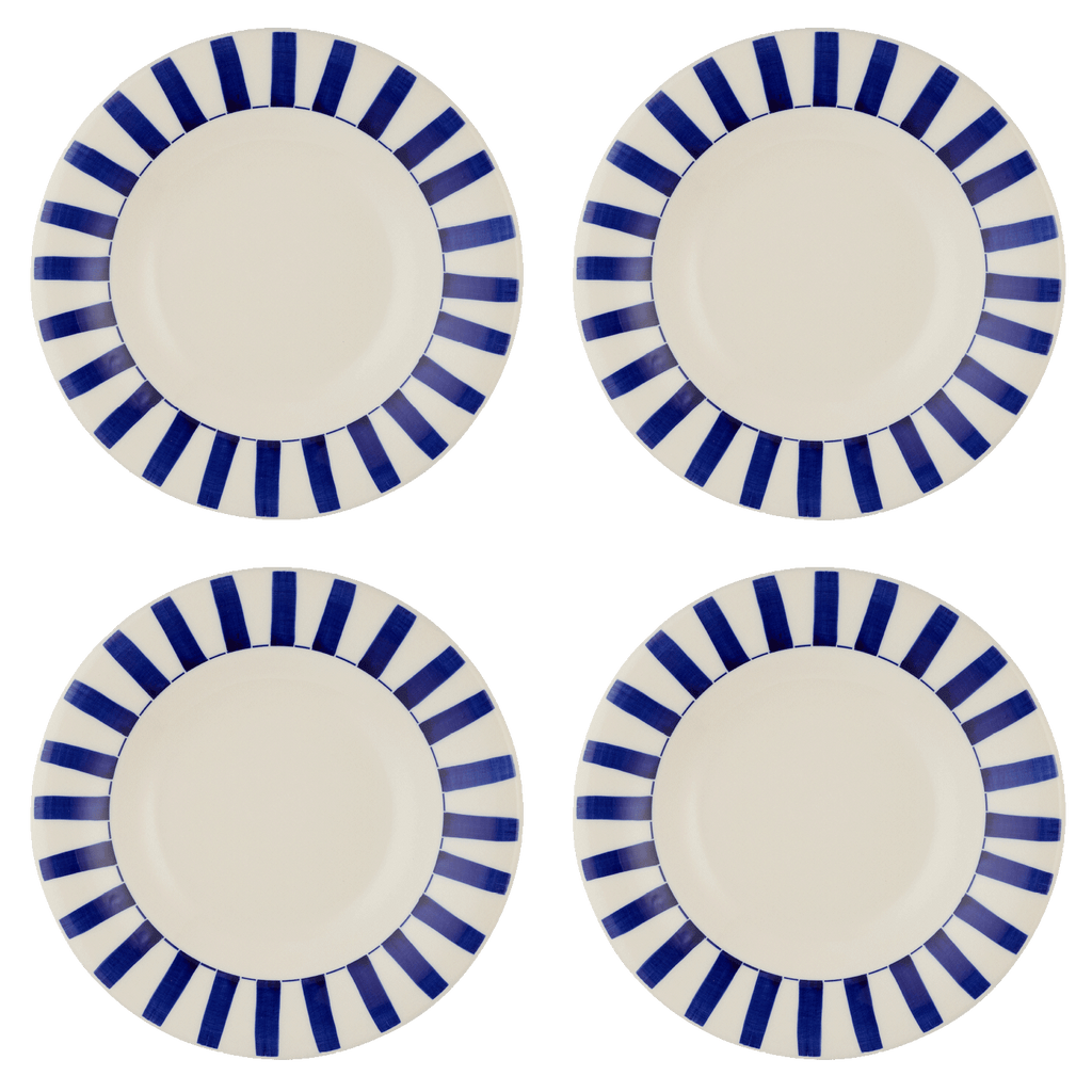 Navy Blue Stripes Pasta Plates, Set of 4