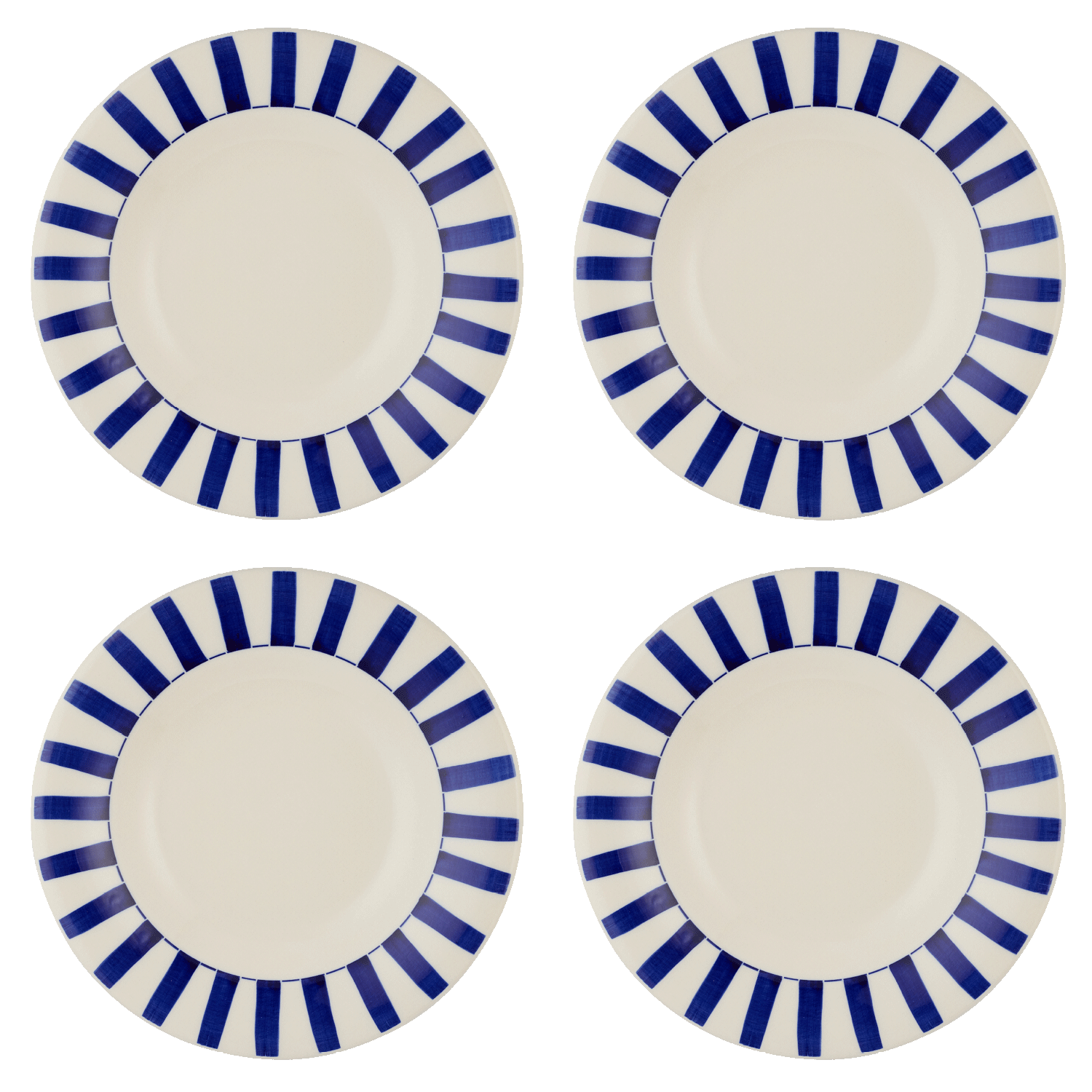 Navy Blue Stripes Pasta Plates, Set of 4