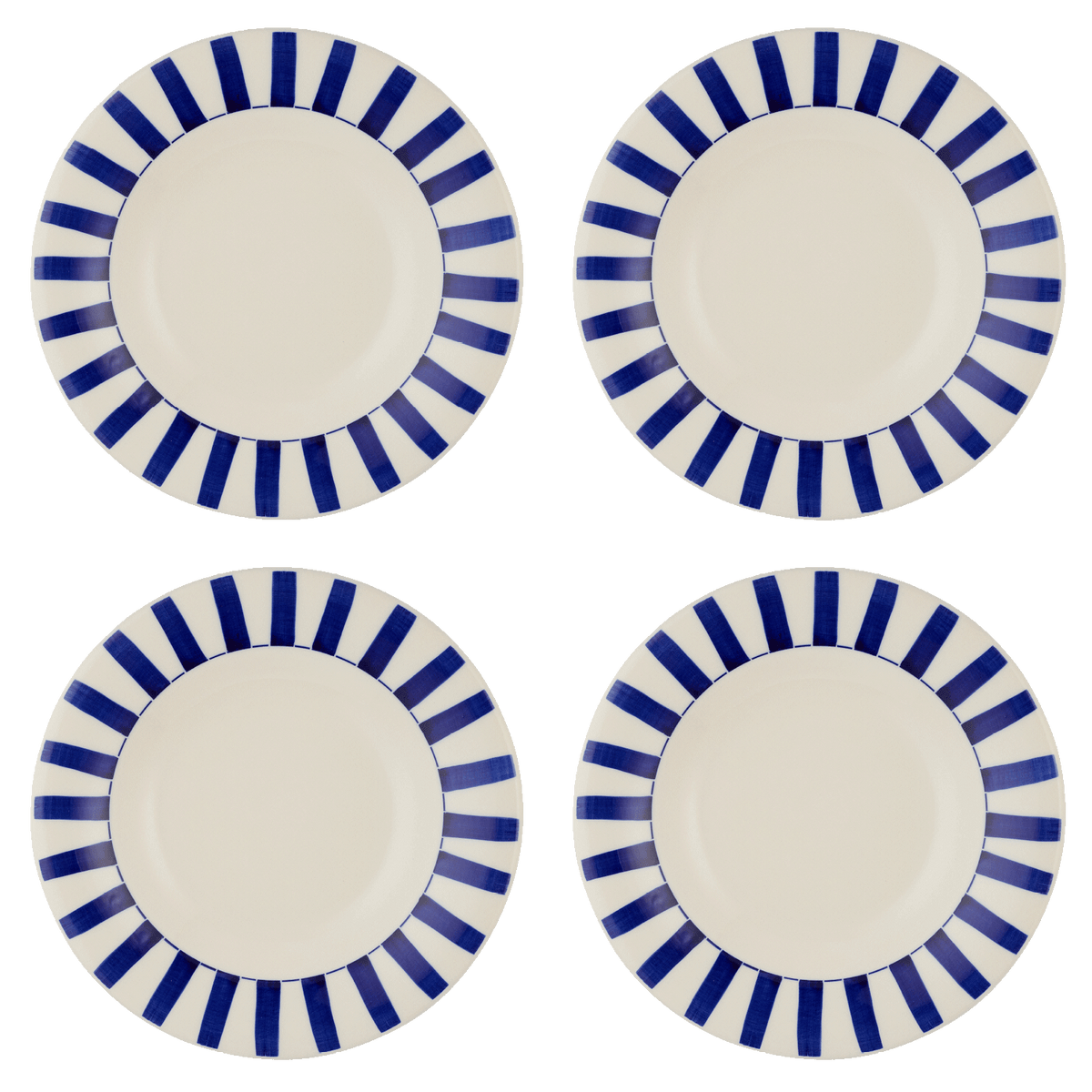 Navy Blue Stripes Pasta Plates, Set of 4