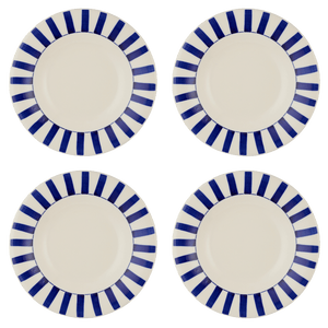 Navy Blue Stripes Pasta Plates, Set of 4