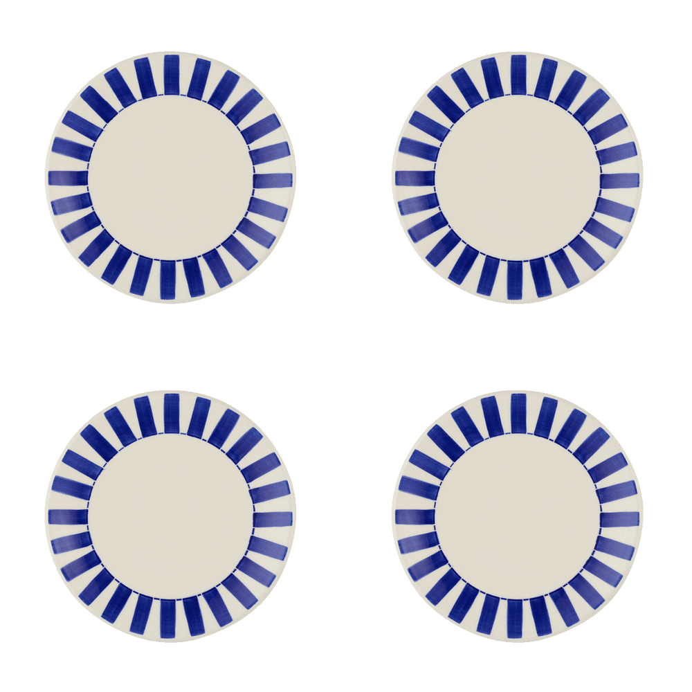 Navy Blue Stripes Side Plates, Set of 4