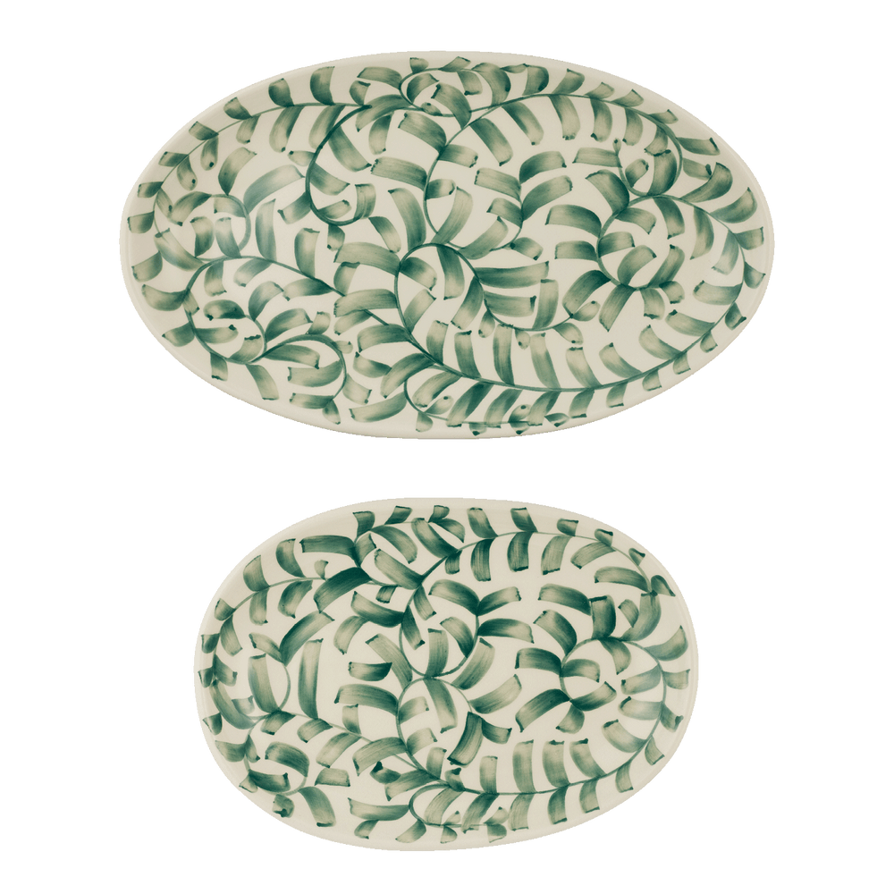 Green Scroll Serving Platters, Set of 2