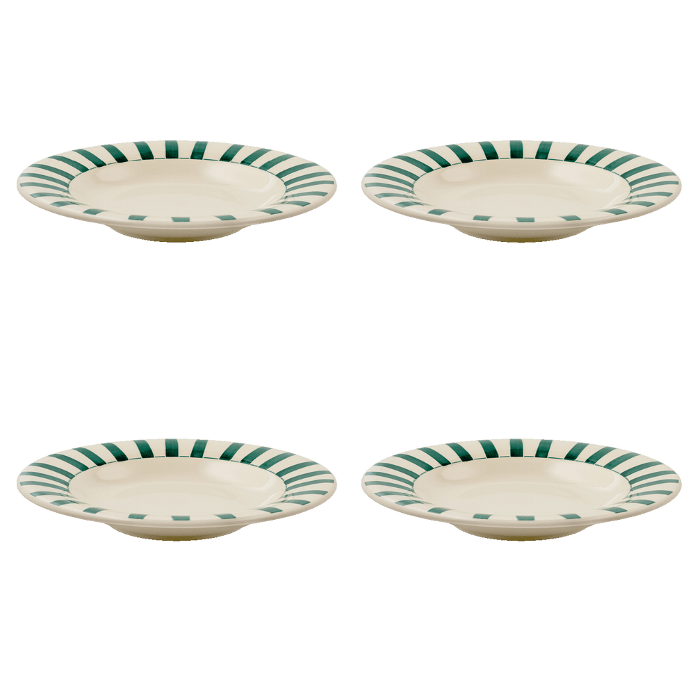 Green Stripes Pasta Plates, Set of 4