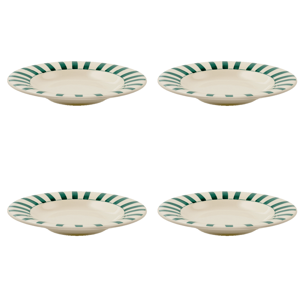 Green Stripes Pasta Plates, Set of 4